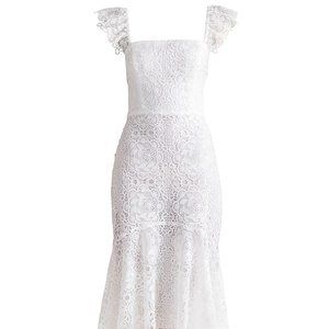 Shoshanna Viney Flutter Sleeve Optic White Lace Midi Dress Size 0